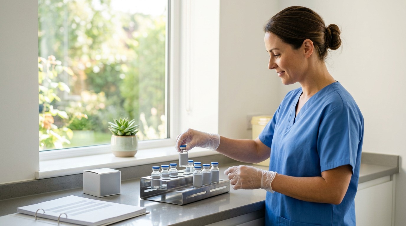A clinician prepares a blood test vial to diagnose low vitamin d b12 tiredness.