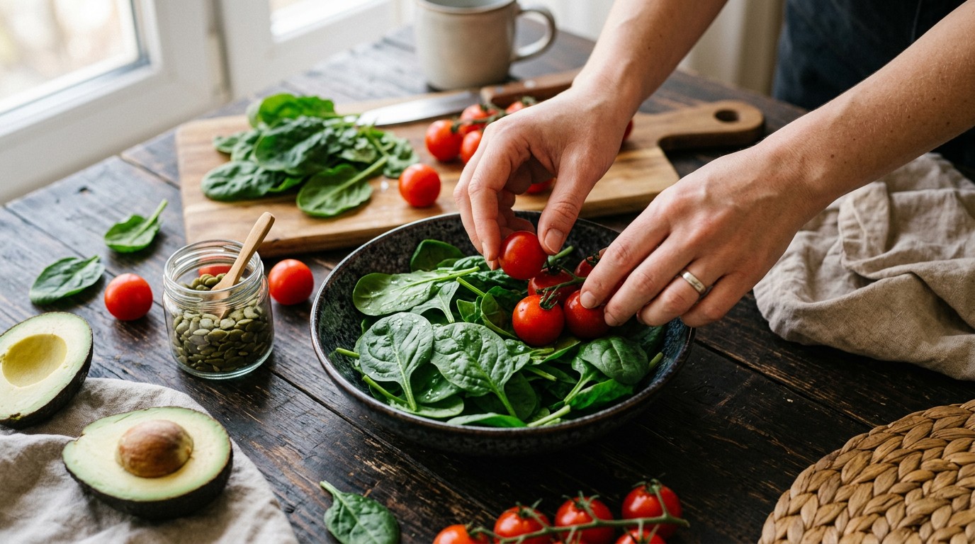 Fresh, colorful vegetables on a table, showing balanced nutrition tips to lose weight with pcos.