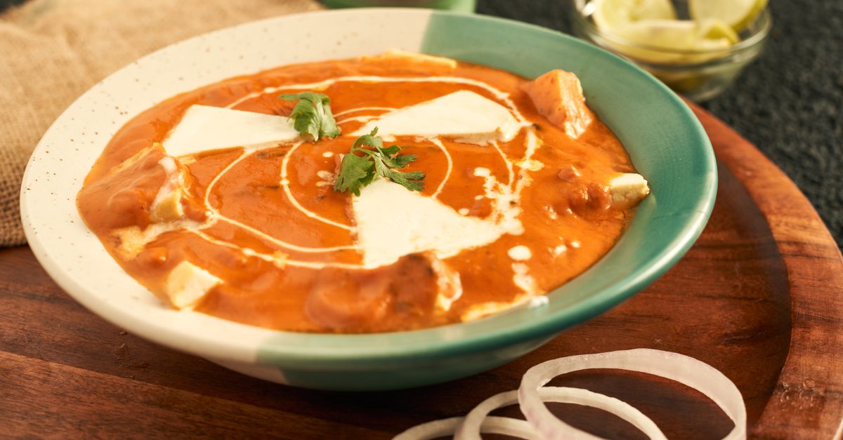 Paneer cubes in a rich creamy tomato gravy
