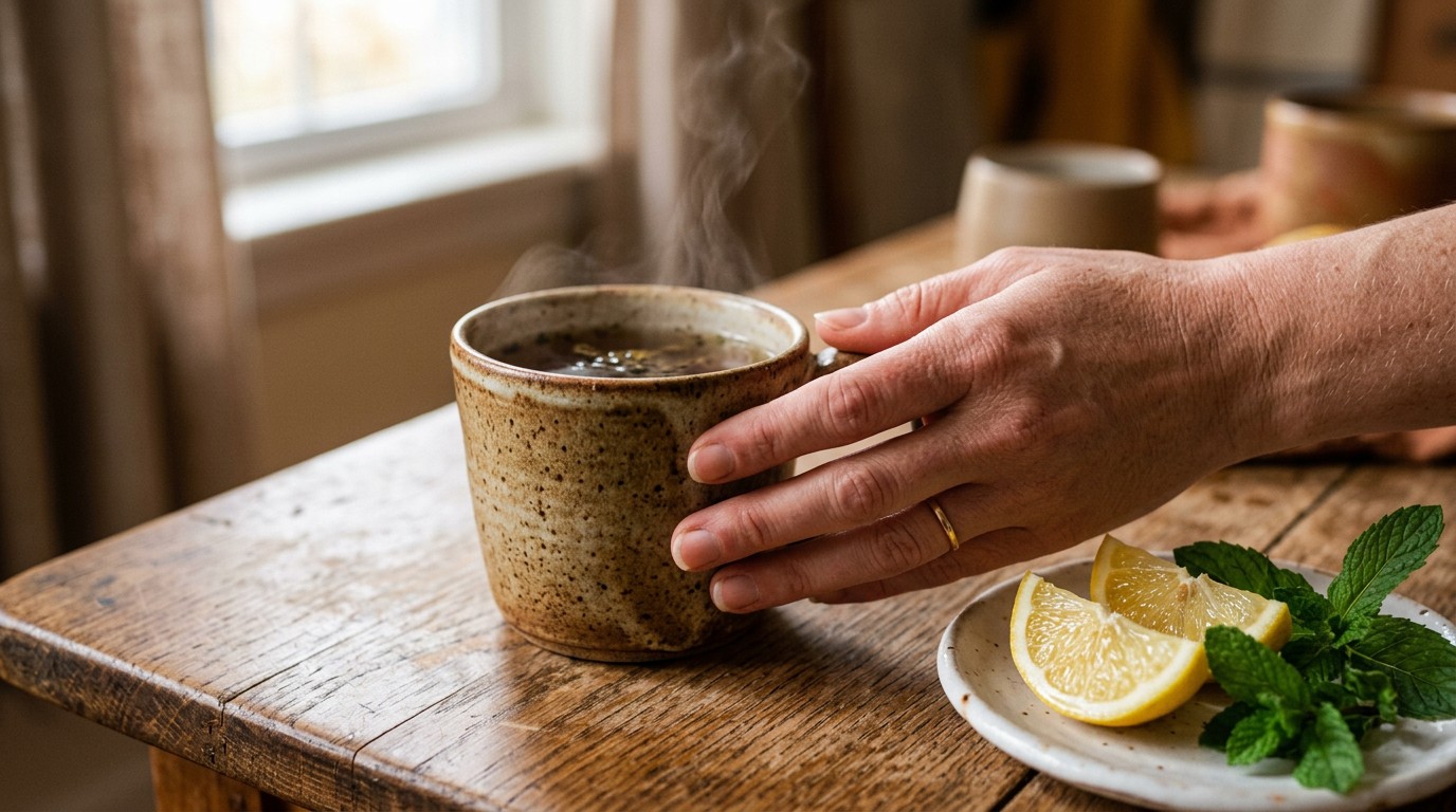 A steaming cup of herbal tea next to fresh lemons, highlighting discussions around quick weight loss methods.