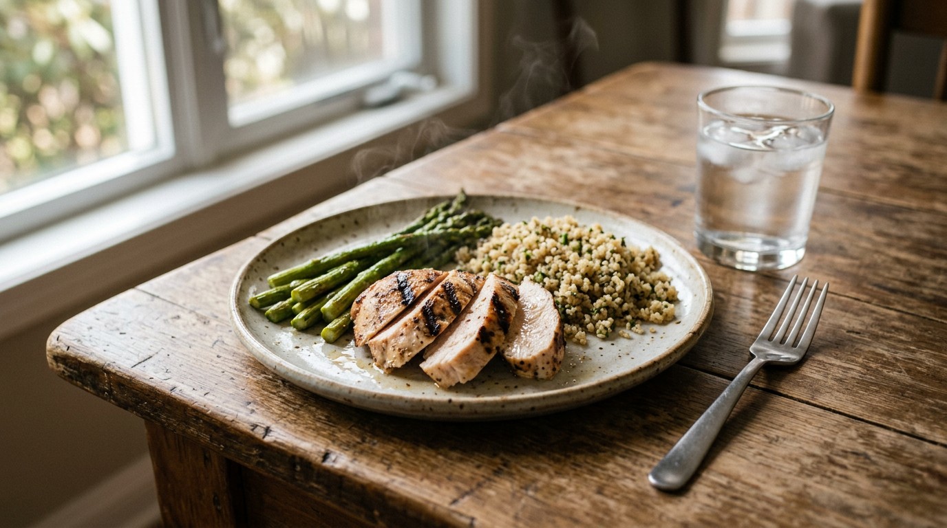 A close up of a plate with grilled turkey breast, representing highly rated lean meats for weight loss.
