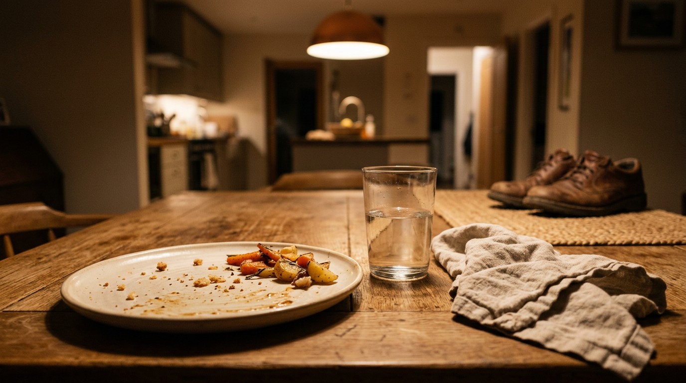 Cleared plate and walking shoes by the door, a cue for does walking after eating help with weight loss